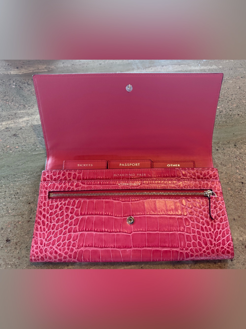 Pink Croc-Embossed Slim Wallet - Saint S... - Picture 2 of 6